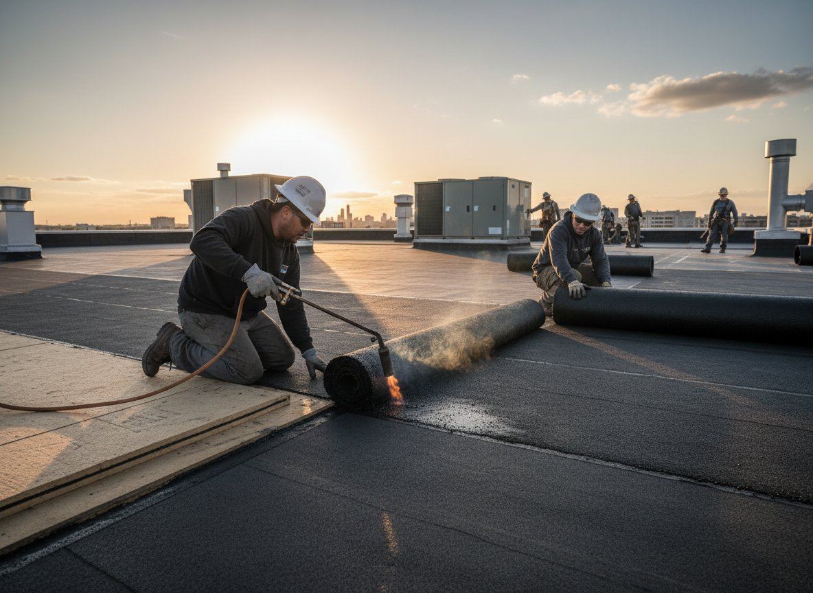 Modified bitumen roofing installation